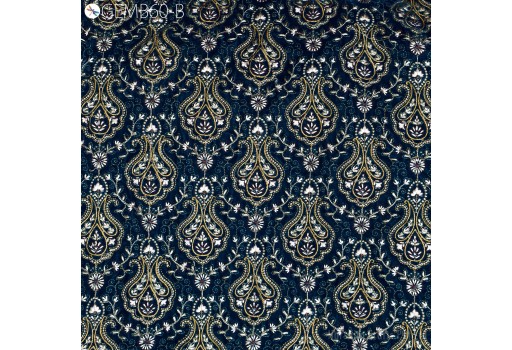 Teal Blue Paisley Embroidery Fabric by the yard Wedding Dress Costumes Sewing DIY Crafting Home Decor Velvet Embroidered Fabric